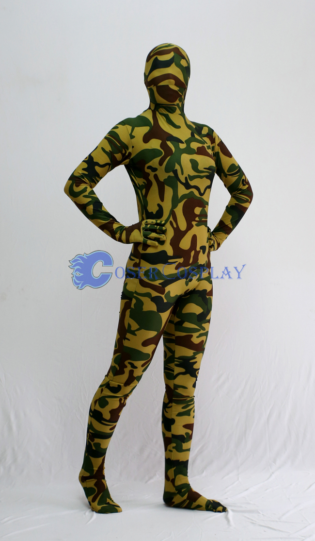 Yellow Dark Green Camouflage Zentai Suit